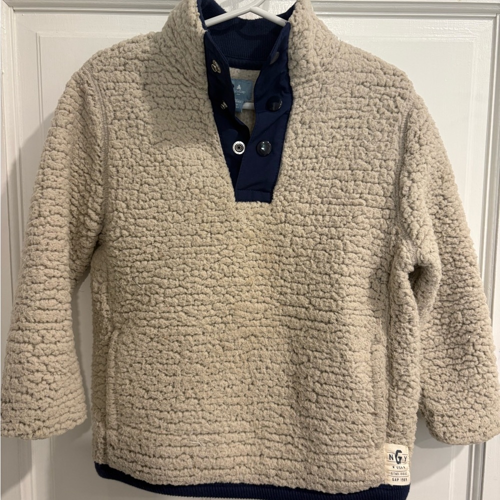 GAP Cream and Navy Kids Sherpa Pullover